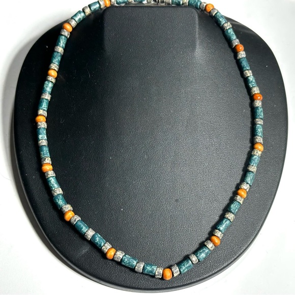 Wooden Multi Color Small Bead Necklace Boho Hippie Unisex Barrel Close - Picture 4 of 6